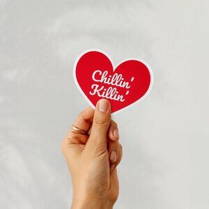 [3 Pack] 🔪 Chillin, Killin — Heart-Shaped Scary Movie Ghost Face Quote Sticker